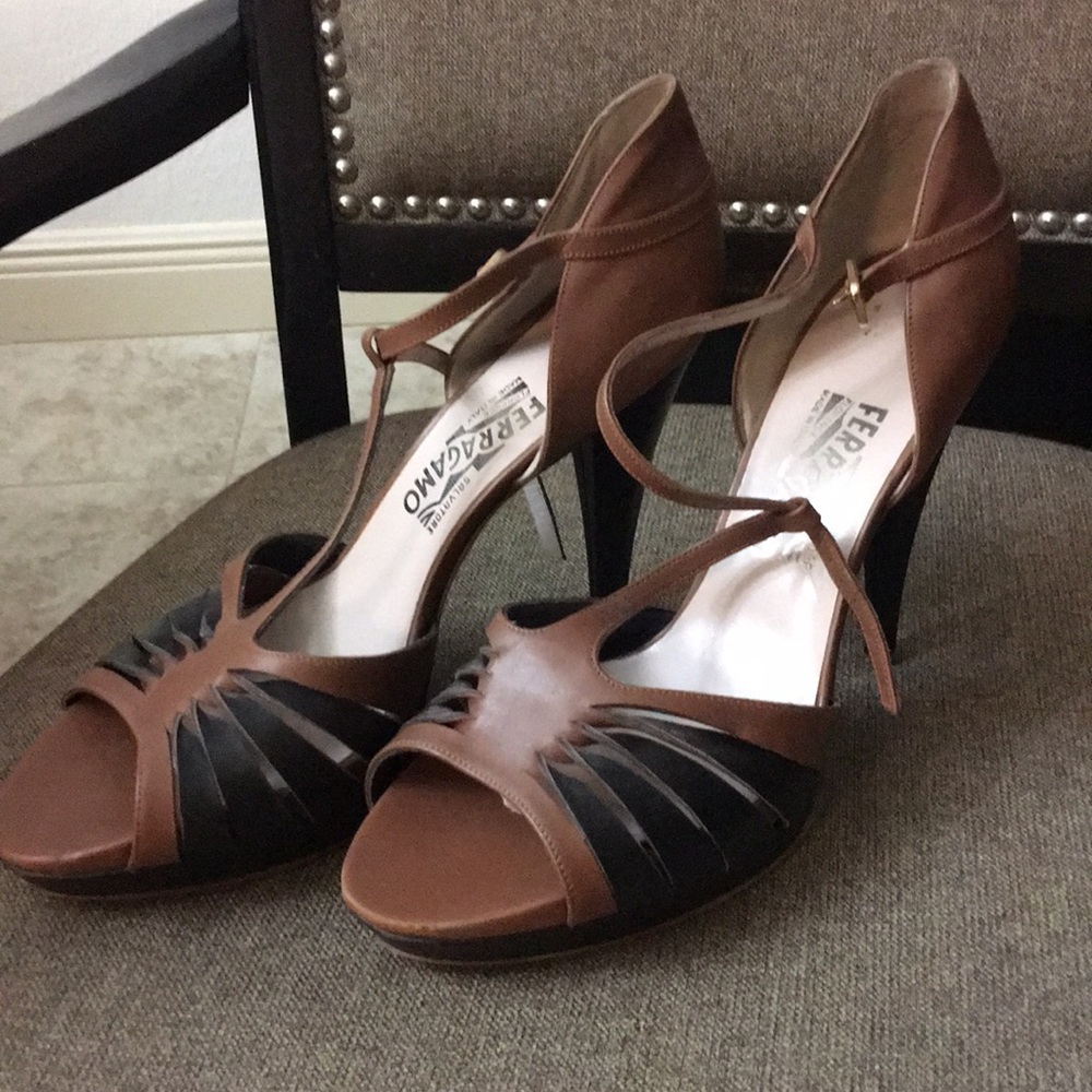 Ferragamo Brown / Black Flatform Sandals